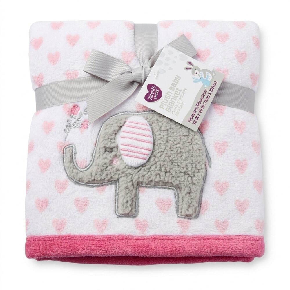 PARENT'S CHOICE Plush Baby Blanket Soft Lovey White Pink Elephant Valentine NEW